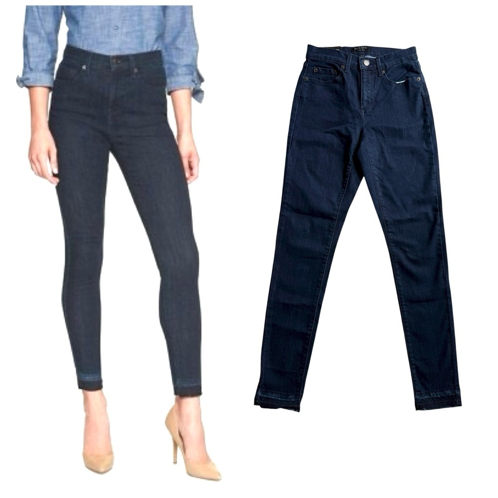 Banana Republic High Rise Skinny Jeans Dark Blue Size 2/26 NWT 2018 Raw Hem